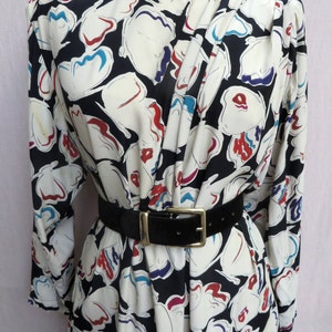 1980's Krizia Multi Color Black and White Butterfly Rayon Print Day Dress Shoulder Pads Italian Designer Medium image 2
