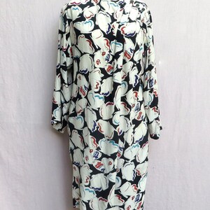 1980's Krizia Multi Color Black and White Butterfly Rayon Print Day Dress Shoulder Pads Italian Designer Medium image 7