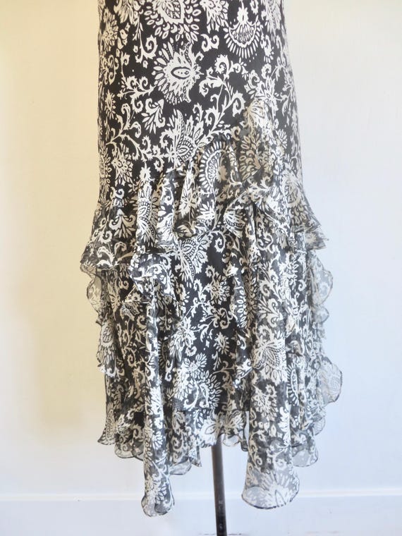 1930's Style Black and White Floral Print Bias Cut Si… - Gem