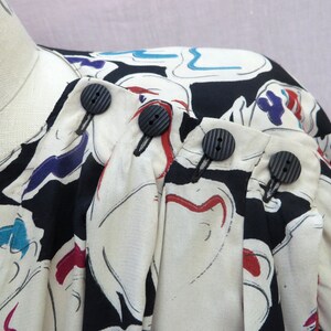 1980's Krizia Multi Color Black and White Butterfly Rayon Print Day Dress Shoulder Pads Italian Designer Medium image 3