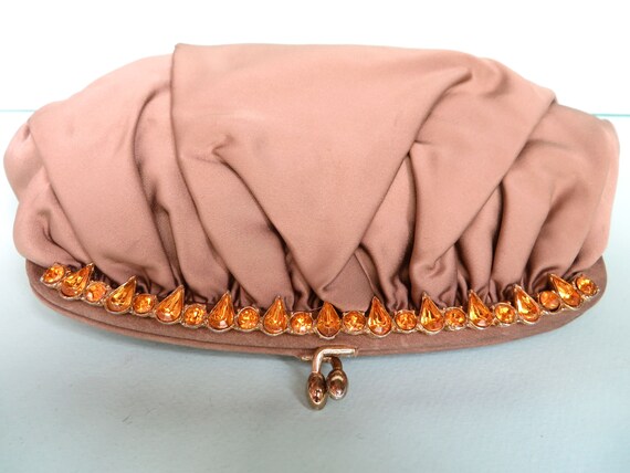 1950's Light Brown Caramel Satin Evening Clutch Y… - image 5