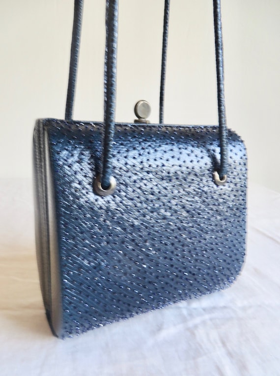 1990's Andrea Pfister Navy Blue Karung Snakeskin … - image 8