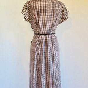 1940's 50's Black and Beige Gingham Taffeta Day Dress Short Sleeves Pockets Rockabilly Swing 30 Waist Size Medium image 9