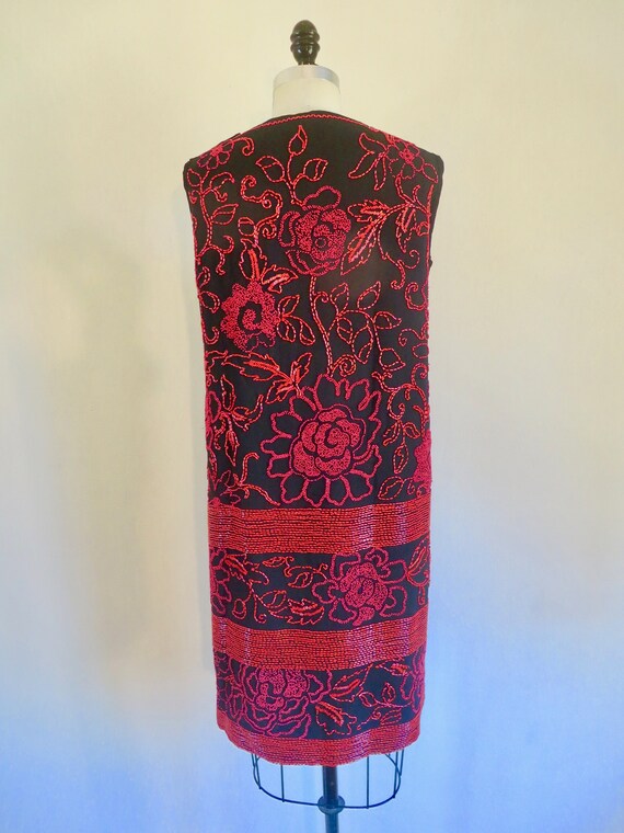 1960's Chinese Black and Red Floral Beaded Silk S… - image 7