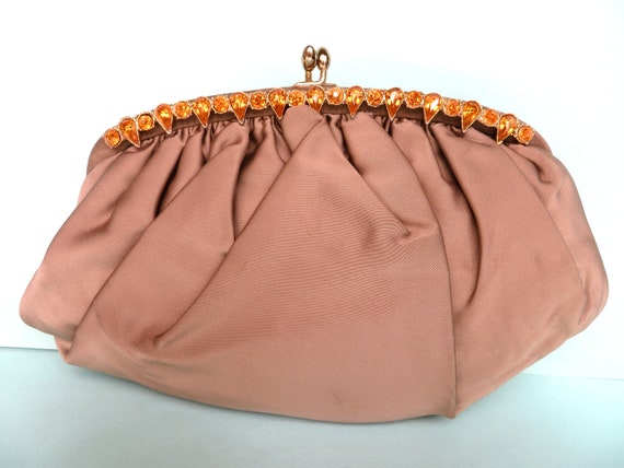 1950's Light Brown Caramel Satin Evening Clutch Y… - image 2