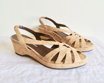 Sandales compensées en liège style années 40 : chaussures rétro à lanières Donald Pliner