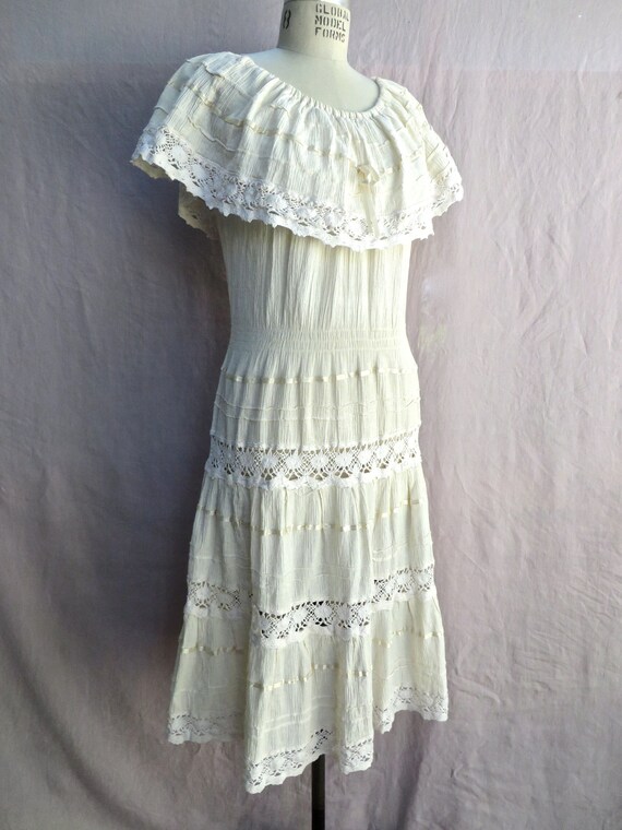 Vintage Mexican Wedding Dress Ivory Cotton Hippie Boho Bridal Etsy