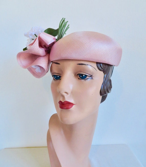 Vintage 1980's 90's Pastel Pink Straw Beret Style… - image 3