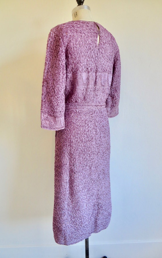 1940's Lavender Lilac Rayon Ribbon Knit Dress Cro… - image 7