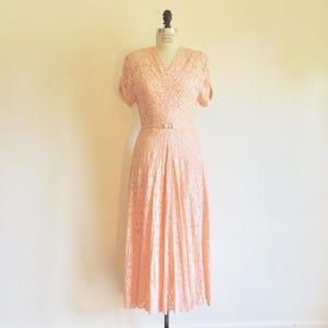 1940's Pastel Pink Cotton Floral Lace Formal Dress Ruched Sleeves  Rhinestone Belt Buckle 40's Wedding Bridal Party Dresses 28.5" Waist S/M -  Etsy