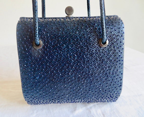 1990's Andrea Pfister Navy Blue Karung Snakeskin … - image 2