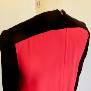 1980's Red and Black Velvet Color Block Dress Long Sleeves Evening Formal Cocktail 80's Avant Garde Chetta B Size Small image 8