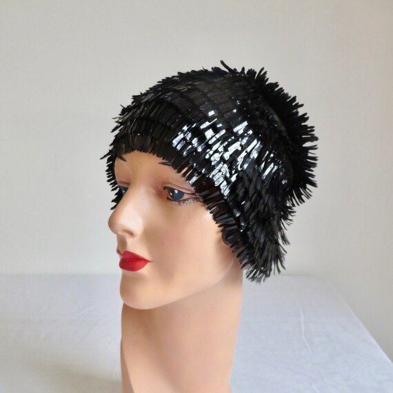 Vintage 1960's Retro Black Rubber Fringe Swim Cap