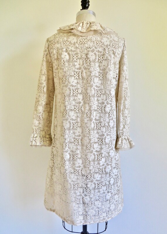 1960's Mod Ivory Creme Cotton Lace A Line Dress R… - image 7