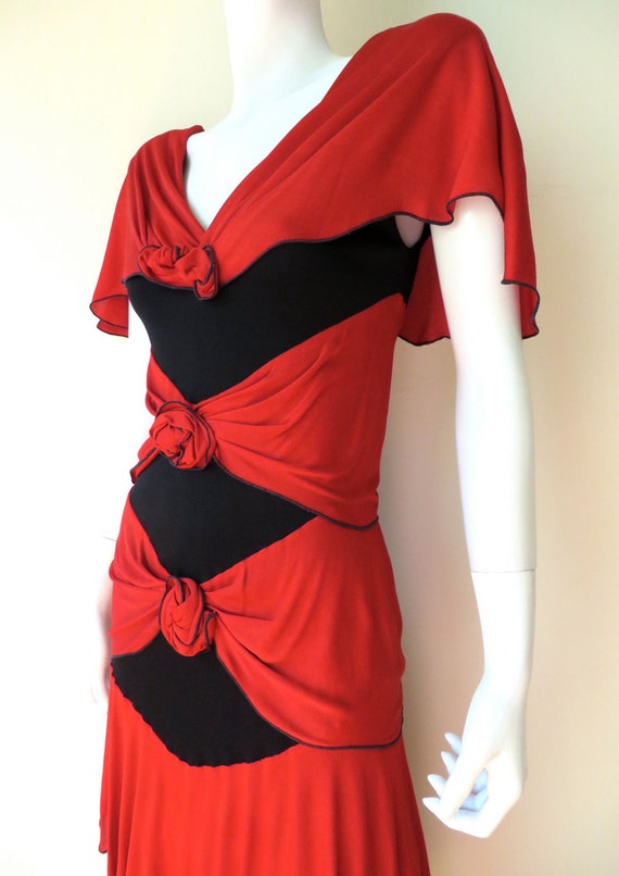 1980's Hollie Harp Red and Black Silk Jersey Knit… - image 3