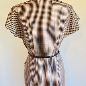 1940's 50's Black and Beige Gingham Taffeta Day Dress Short Sleeves Pockets Rockabilly Swing 30 Waist Size Medium image 8