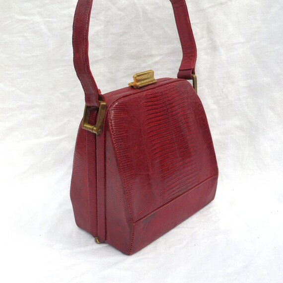 Vintage 1940's Red Snakeskin Box Purse Handbag Top