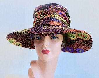 1960s Paisley Polkadot Hat: Psychedelic Mod Wide Brim by Charo