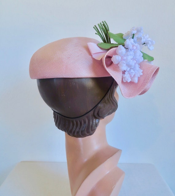 Vintage 1980's 90's Pastel Pink Straw Beret Style… - image 6