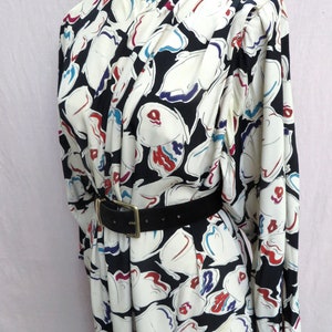 1980's Krizia Multi Color Black and White Butterfly Rayon Print Day Dress Shoulder Pads Italian Designer Medium image 5