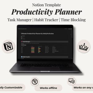 ADHD-Friendly Notion Productivity Planner | Daily Weekly Monthly Dashboard | 2025 Minimalist Student Template | All-in-One Digital Planner
