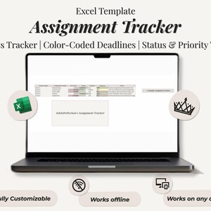 Modello Excel per il monitoraggio minimalista degli incarichi: pianificatore per studenti (download digitale)