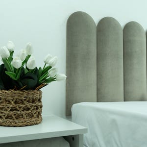 Taupe Velvet Headboard • Rounded Wall Panel • Twin • Full • Queen • King Sizes • Easy Install • Handmade by EyaHome
