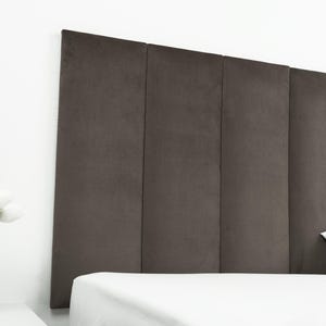 Charcoal Taupe Velvet Headboard • Wall Mounted Bed Panel • Vertical Upholstered Panels • Custom Size • Handmade by EyaHome