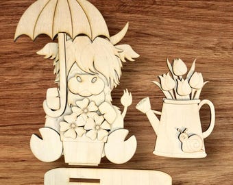 Spring Highland Cow Shelf Sitter Home Decor DIY Kit