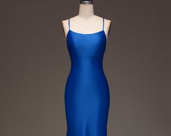 Royal Blue Satin Mermaid Gown: Backless Formal Evening Dress