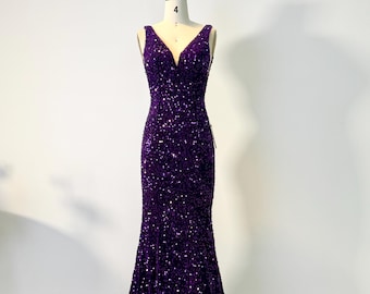 Mystic Lilac Sequin Mermaid Gown, Floral Beaded Evening Dress - Etsy Mystic Lilac Sequin Mermaid Gown, Floral Beaded Evening Dress - Etsy