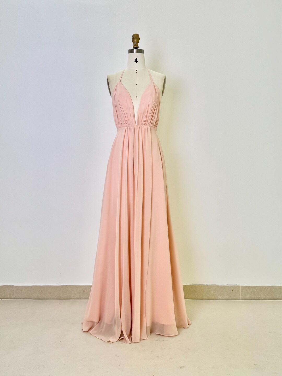Blush Pink Chiffon Halter Dress: Backless A-line Gown - Etsy