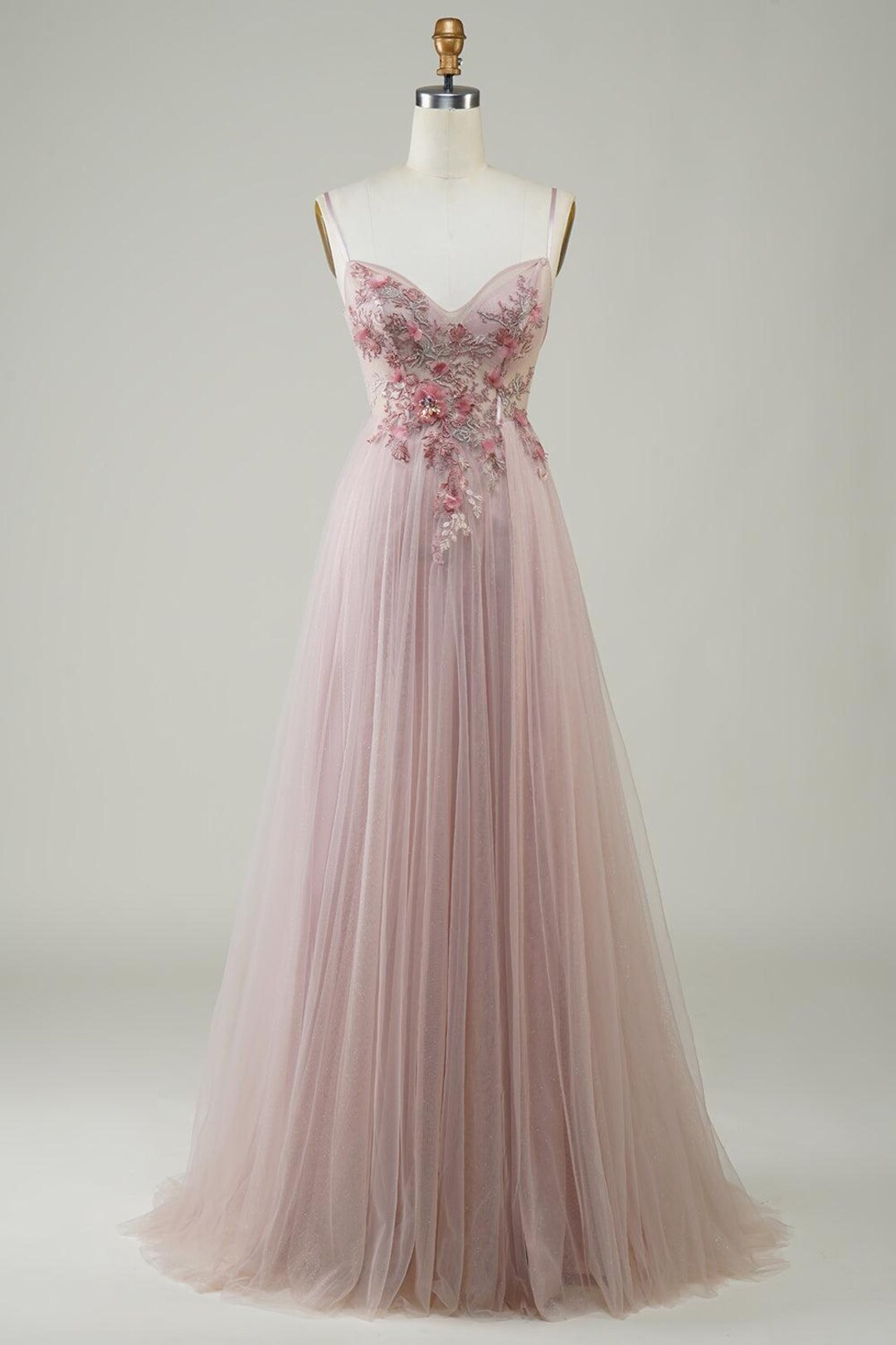 A-Line Silhouette Gown with Ruffled Tiers and Appliques Blushing Pink