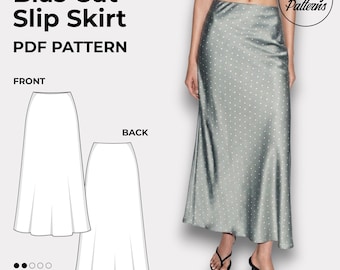 Bias-Cut Maxi Slip Skirt Sewing Pattern with elastic waistband, no zipper, flowy silhouette. Beginner Friendly (PDF Download)