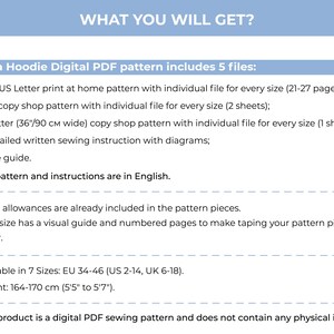 Hoodie Sewing Pattern for Woman | Digital PDF Sewing Pattern+Sewing Instruction | 7 SIZES | Beginner friendly sewing patterns | DIY Hoodie image 3