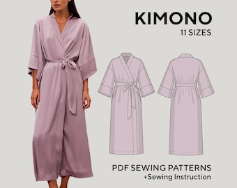 Kimono Robe Sewing Pattern, Wrap Dress, Beginner Friendly (PDF Pattern)