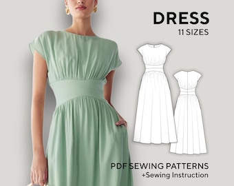 Sleeveless A-Line Summer Dress Sewing Pattern with side seam pockets, round neckline, center back zipper. Beginner Friendly (PDF Download)