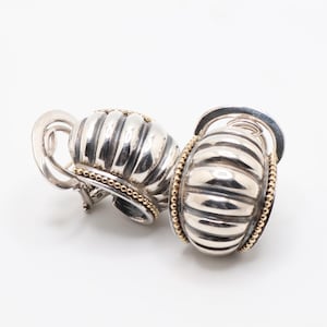 Vintage Sterling Silver Lagos Caviar 18K Gold Accent Omega Back Earrings