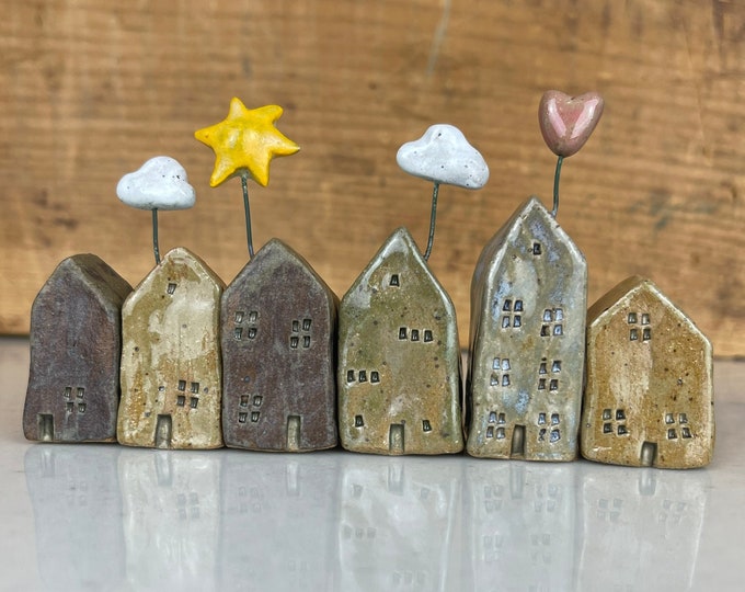 Featured listing image: Miniature Ceramic House - Mini Neighborhood Small Homes - Rustic Primitive Tiny House
