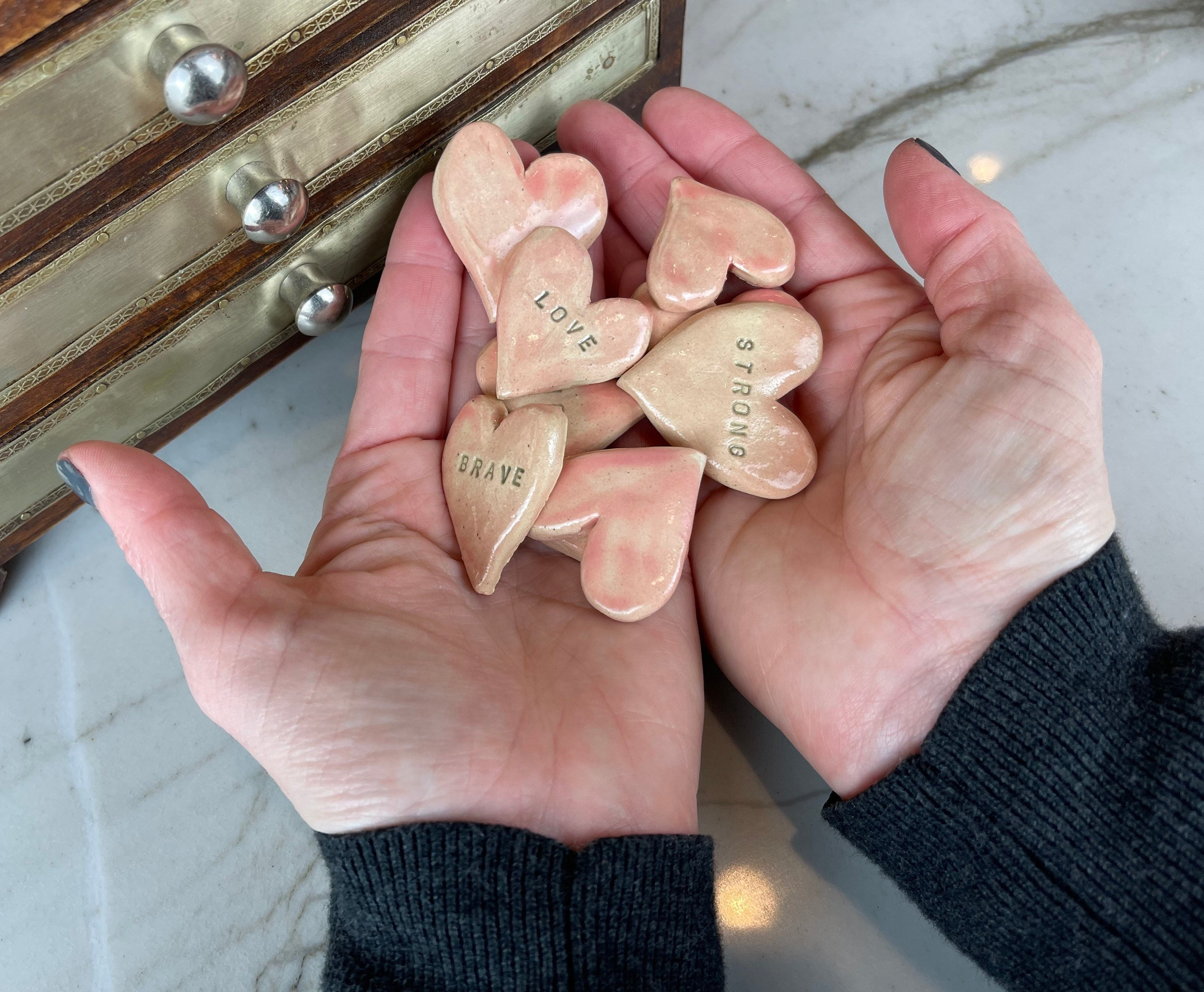 Ceramic Heart Magnets with Inspirational Words - Valentines Day Gifts -  Refrigerator magnets