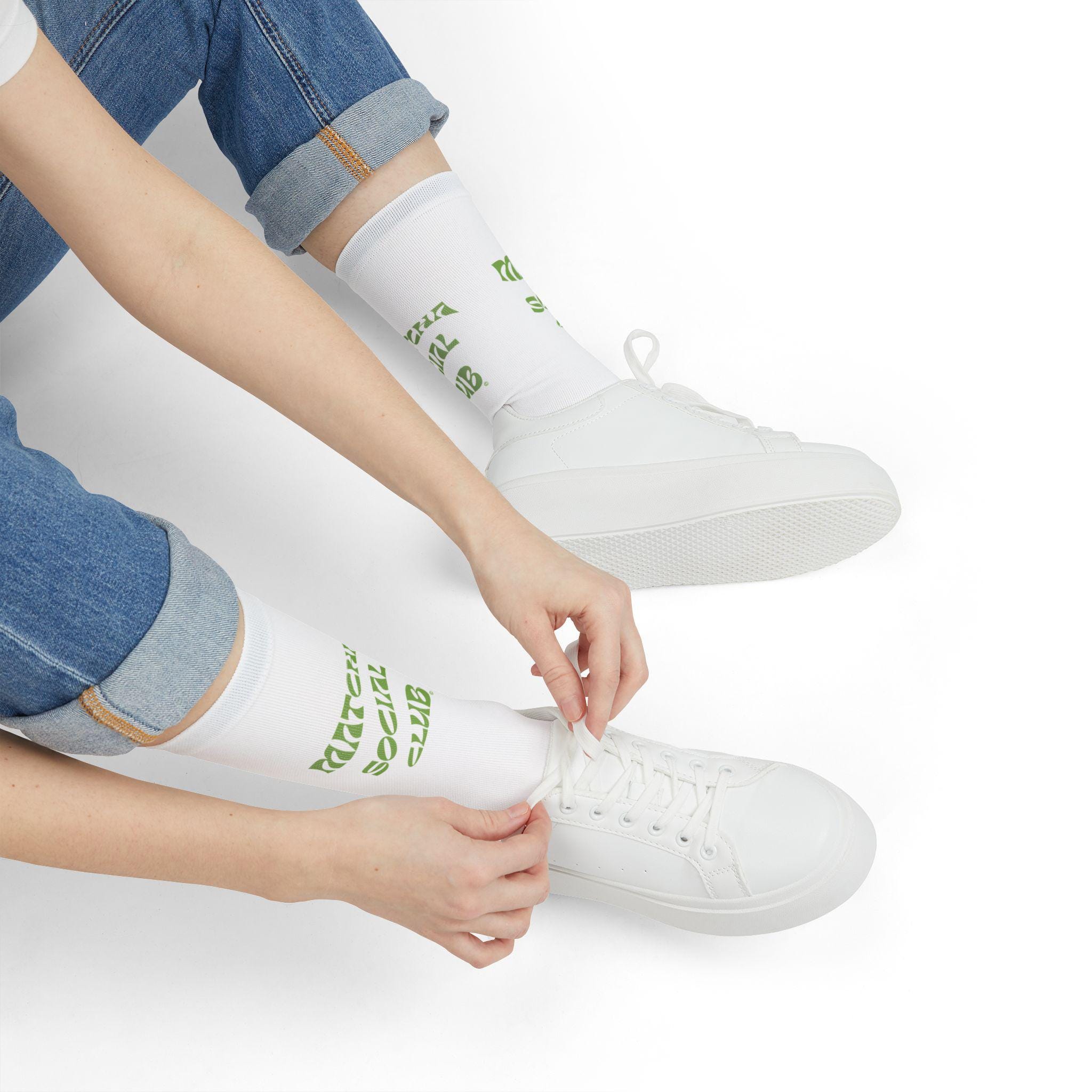 Matcha Social Club Unisex Trendy Crew Socks - Casual Wear, Gifts for Friends, Streetwear Style, Unique Fashion Accessories, Comfortable