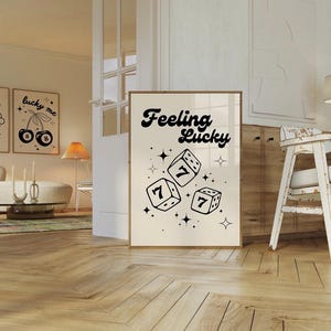 Póster "Sintiendo suerte 777", arte mural imprimible, números de ángeles, arte mural, arte mural de la suerte, decoración de pared, decoración estética para apartamentos