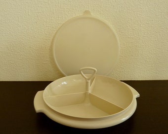 Vintage Tupperware Suzette Divided Dish w/Lid & Handle for Serving Relish, Pickles, Dips, Nuts, Condiments, Cocktail Party, Hors d'Oeuvres