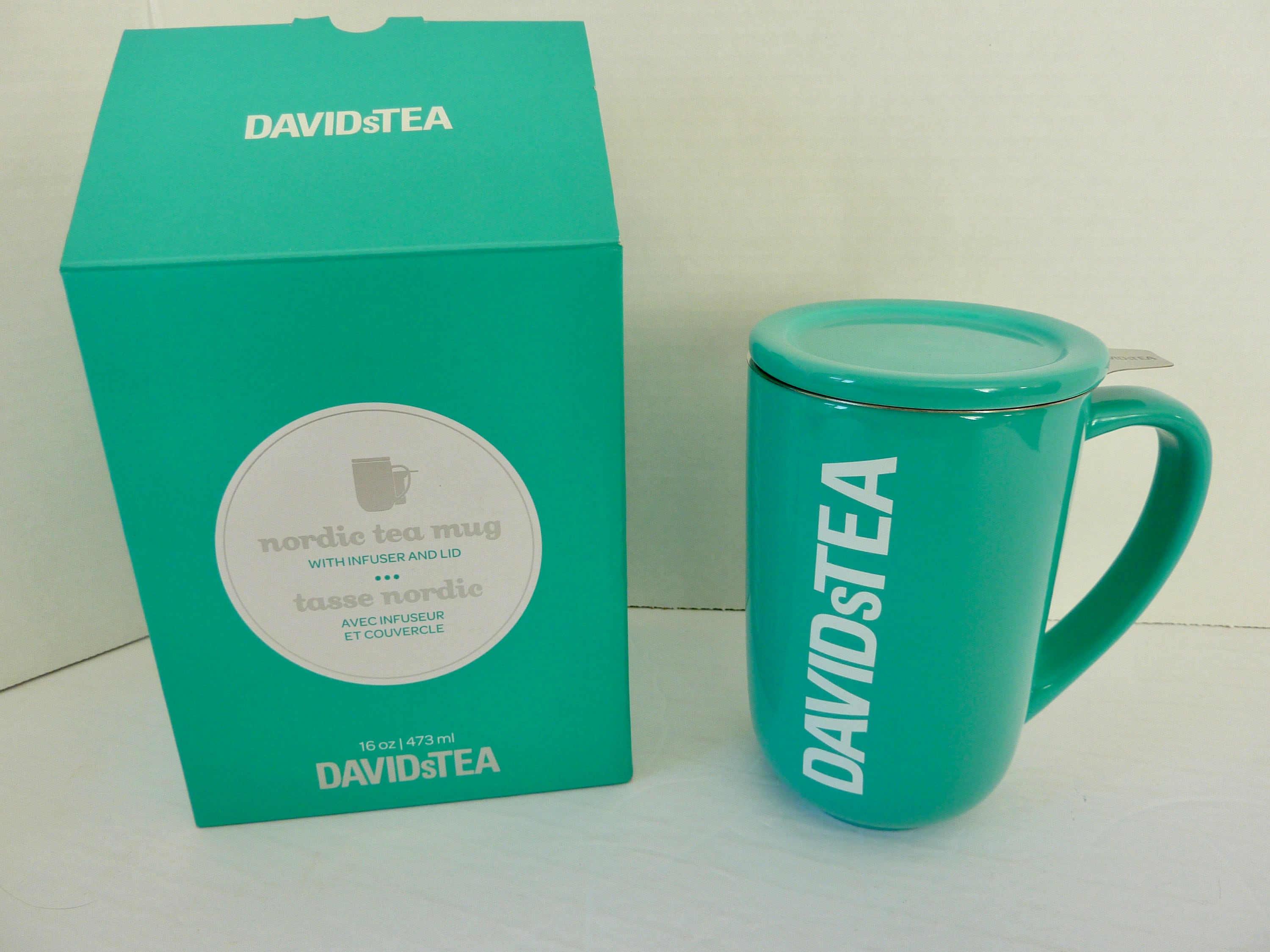 Boxed David s Tea Iconic Teal Nordic Ceramic Mug With Lid and