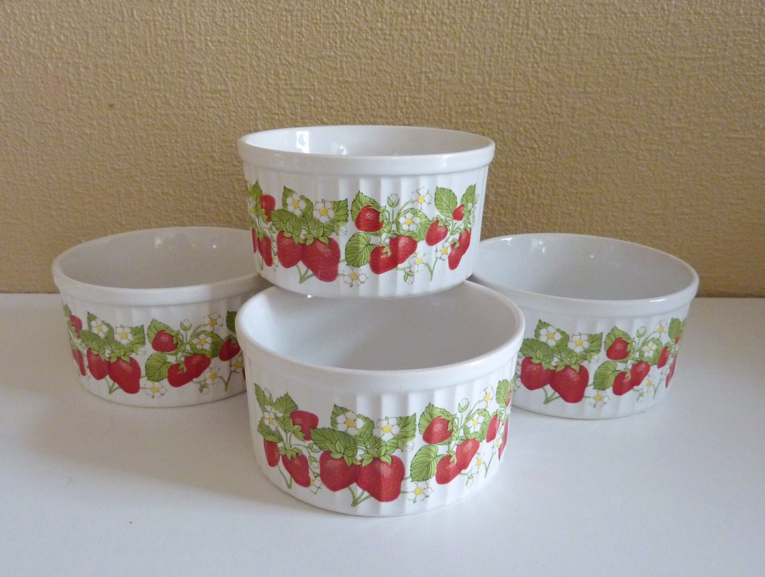 Strawberry bakeware Set of 4 Stoneware Ramekins Vintage Etsy