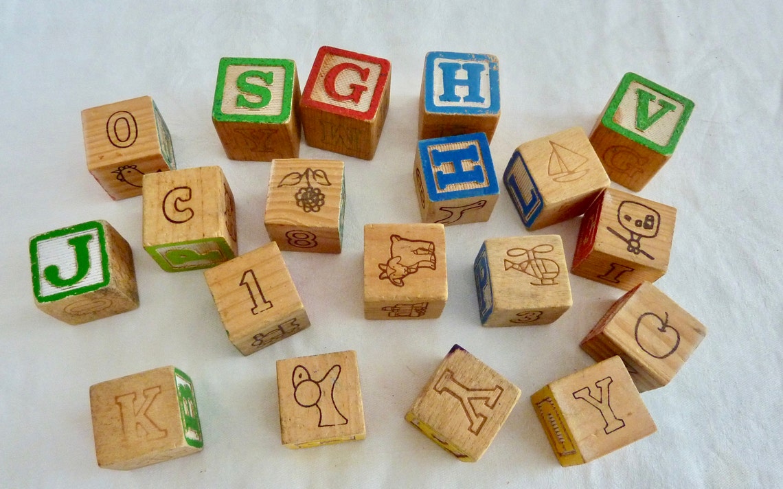 Vintage Playskool Letter Wood Blocks 20 count from 1970s Etsy