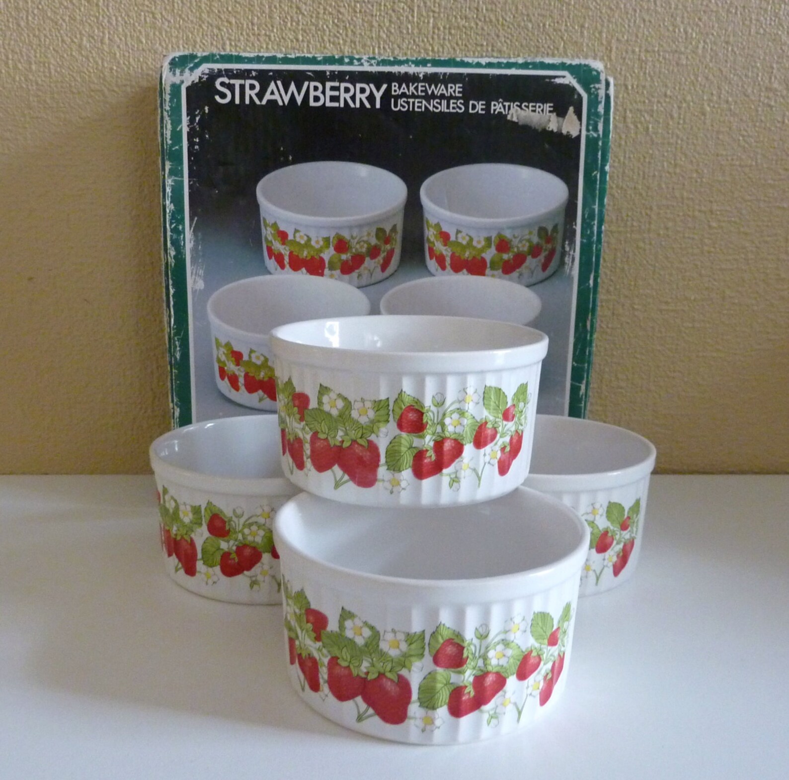 Strawberry bakeware Set of 4 Stoneware Ramekins Vintage Etsy