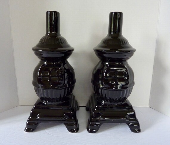Vintage Pair of Black Ceramic Pot Belly Stove Table Lamp Base - Etsy