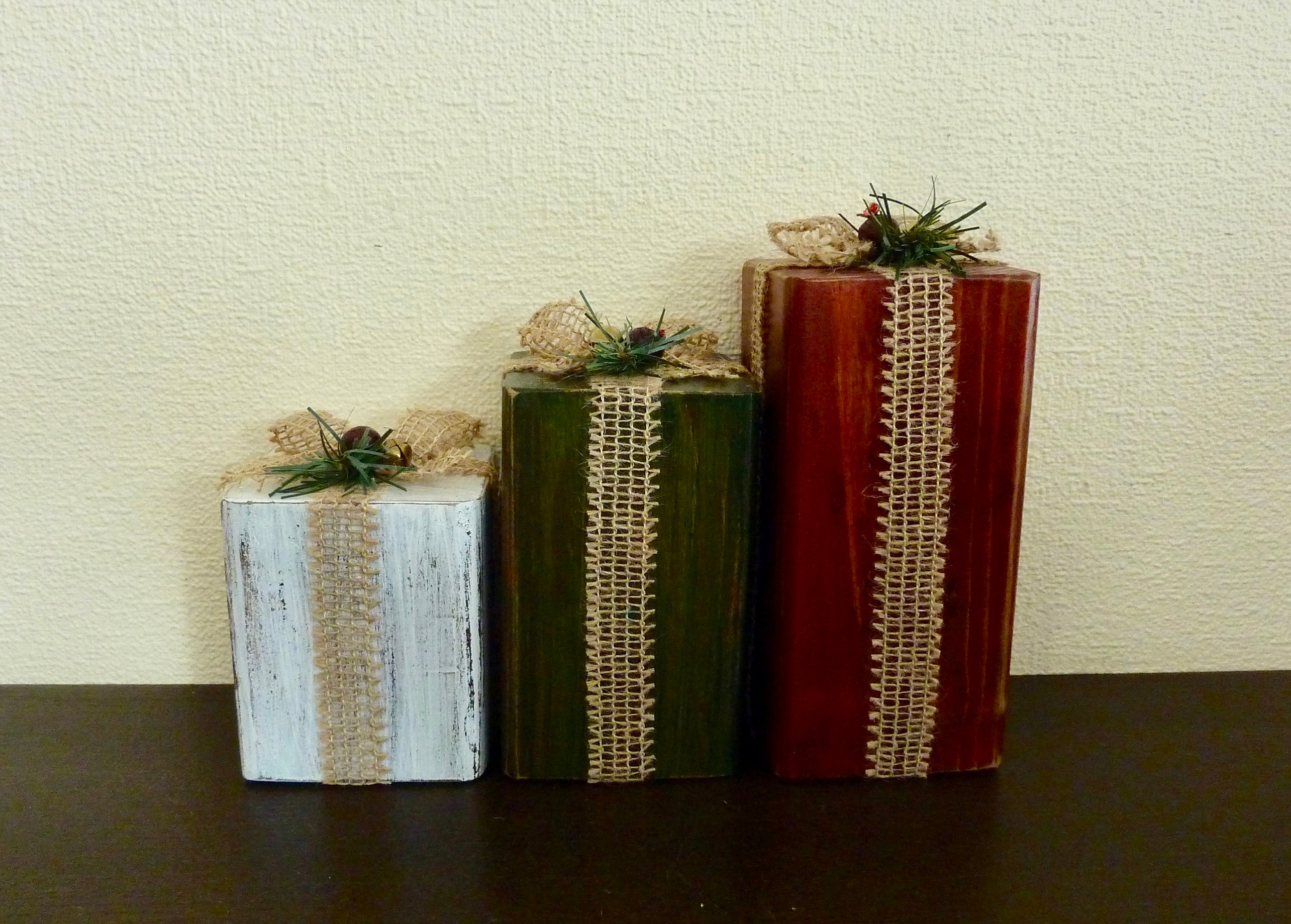 Wood Christmas Gifts Decoration Made With Wooden Blocks Hand Painted by