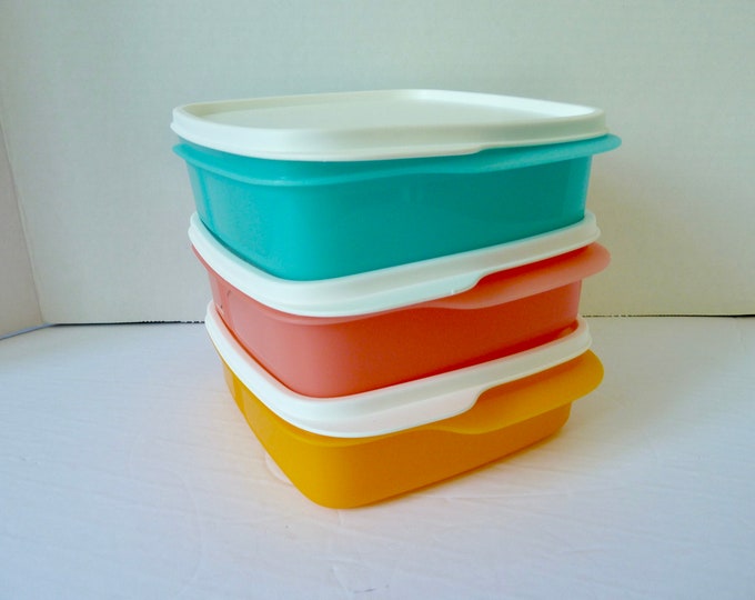 3 Vintage Stacking Tupperware Square Storage Containers for Lunch Box